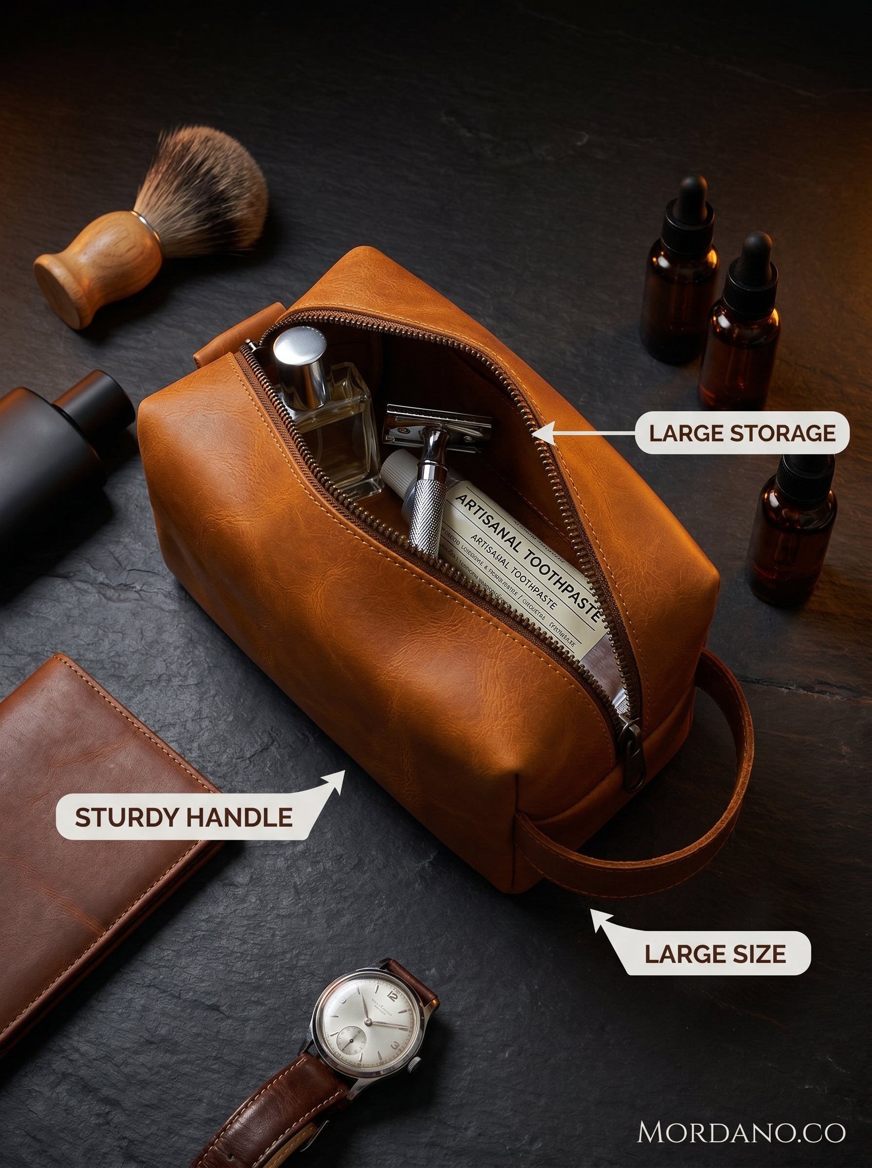 Crazy Horse Leather Shaving Kit – Vintage Travel Toiletry Bag for Men