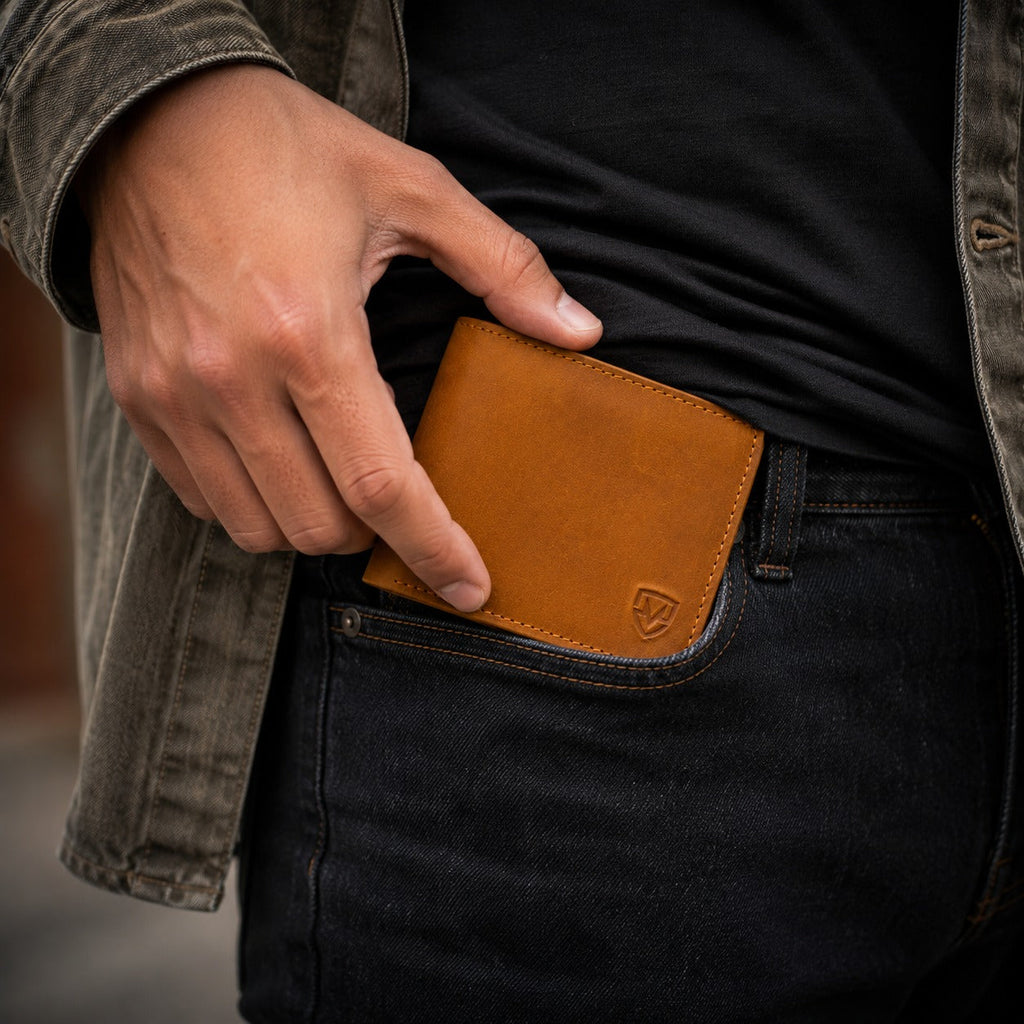 Vintage Leather Bifold Wallet for Men – Slim Card Holder with ID Window & Cash Pocket