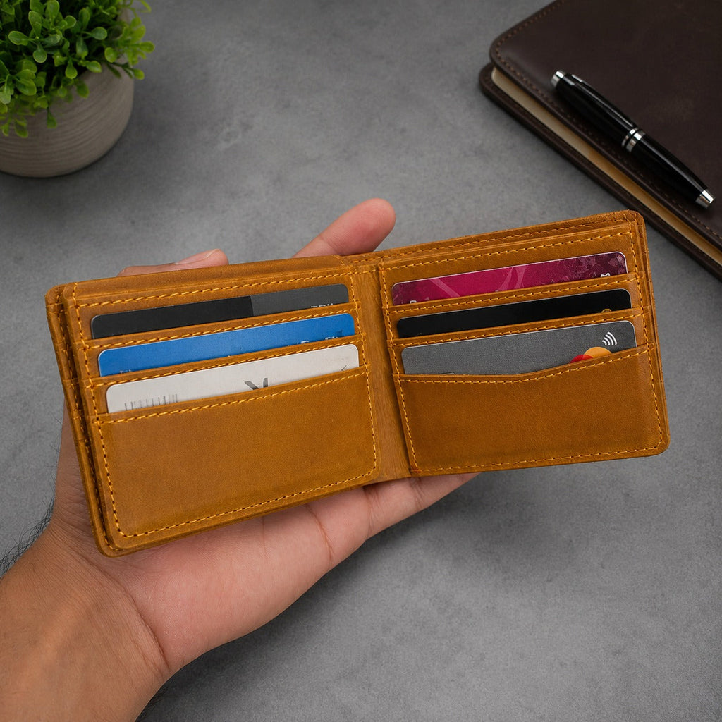 Vintage Leather Bifold Wallet for Men – Slim Card Holder with ID Window & Cash Pocket