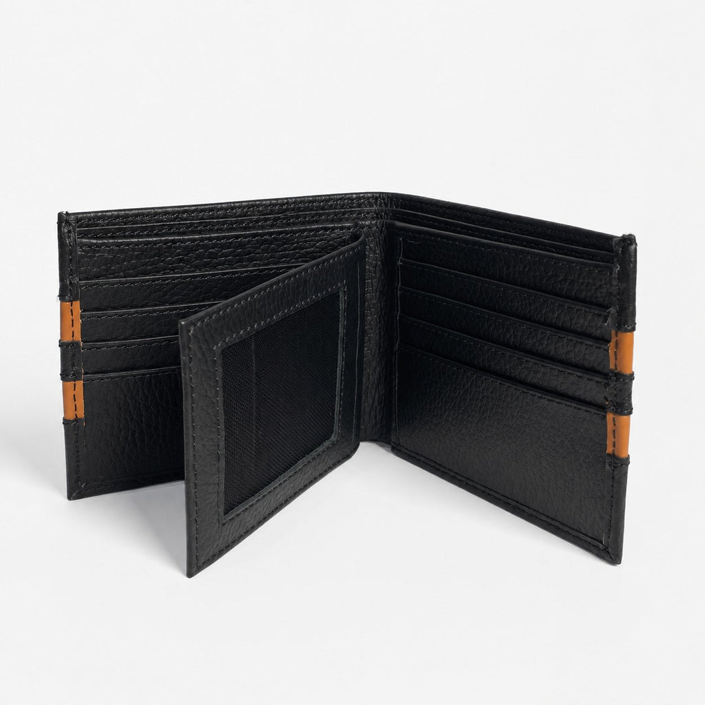 lassic Black Wallet with Tan Accent Stripes