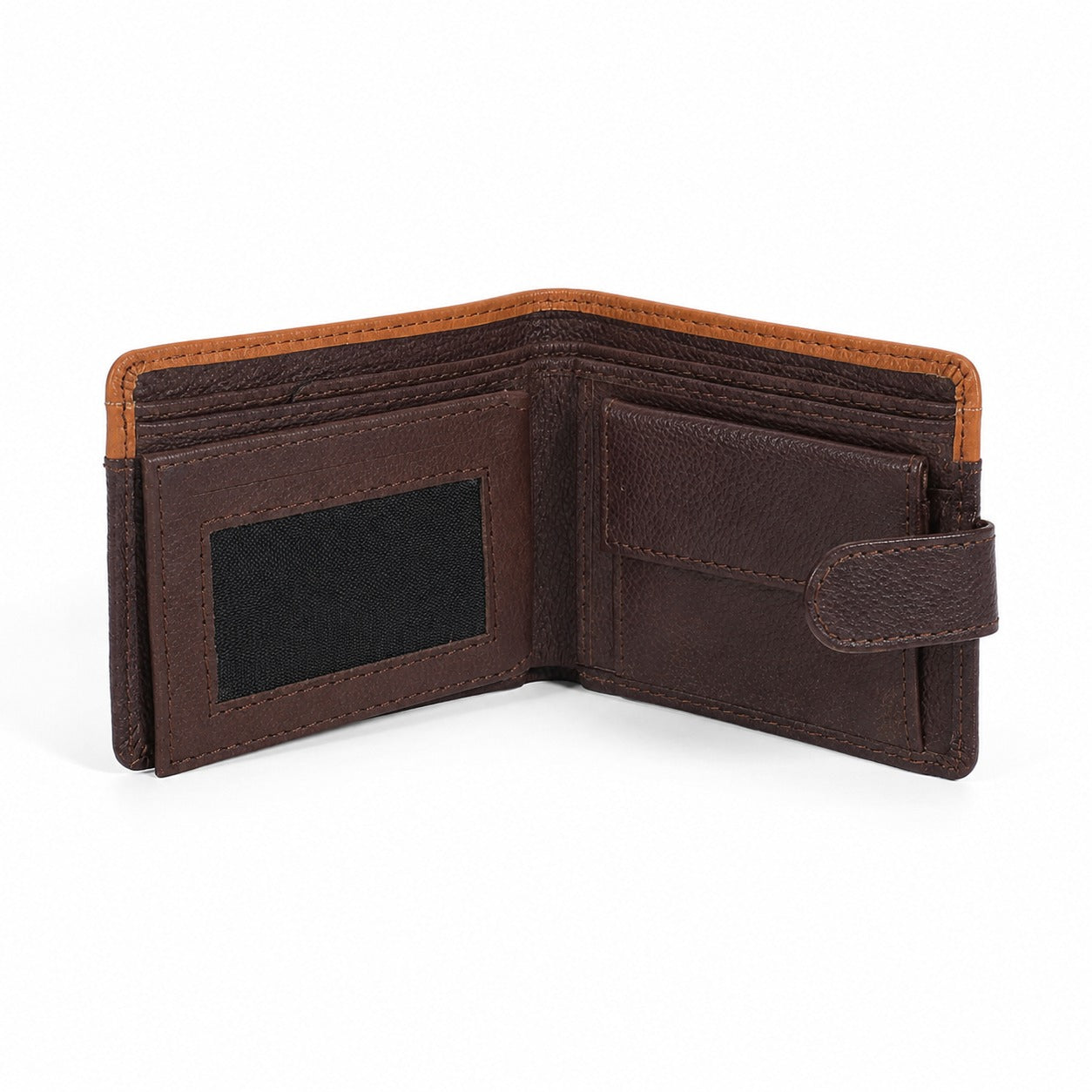 Premium Men's Leather Bifold Wallet – Button Closure | Coin Pocket | Card Holder | Brown