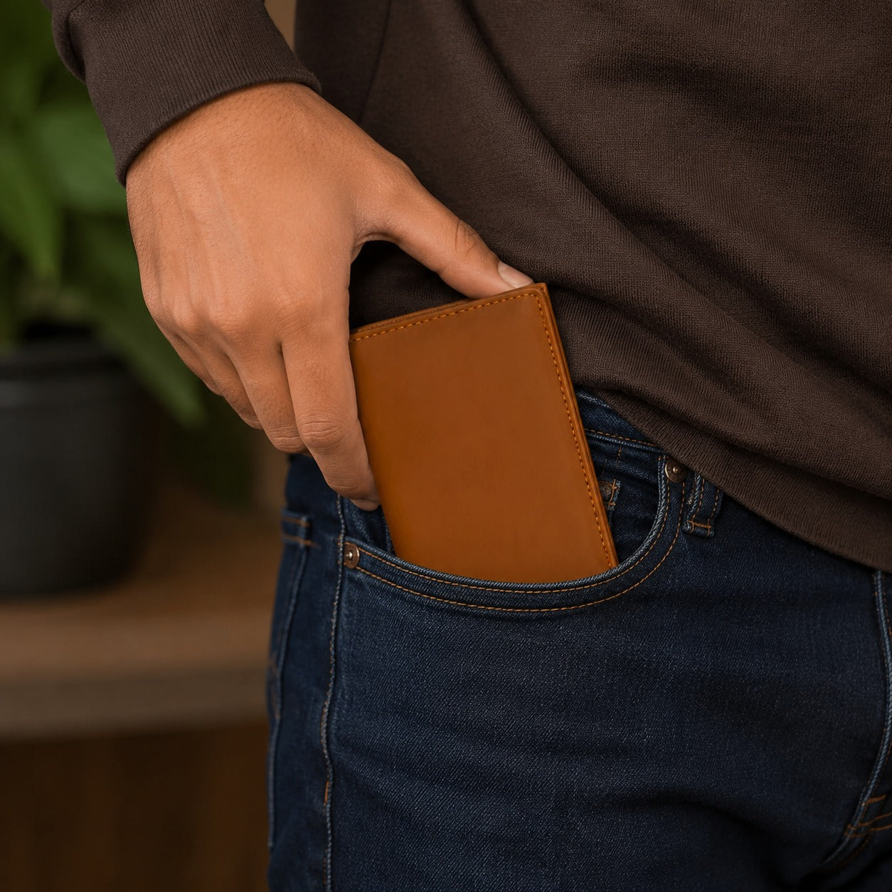 Premium Genuine Leather Long Wallet for Men – Brown | RFID Card Holder | Slim Bifold Wallet