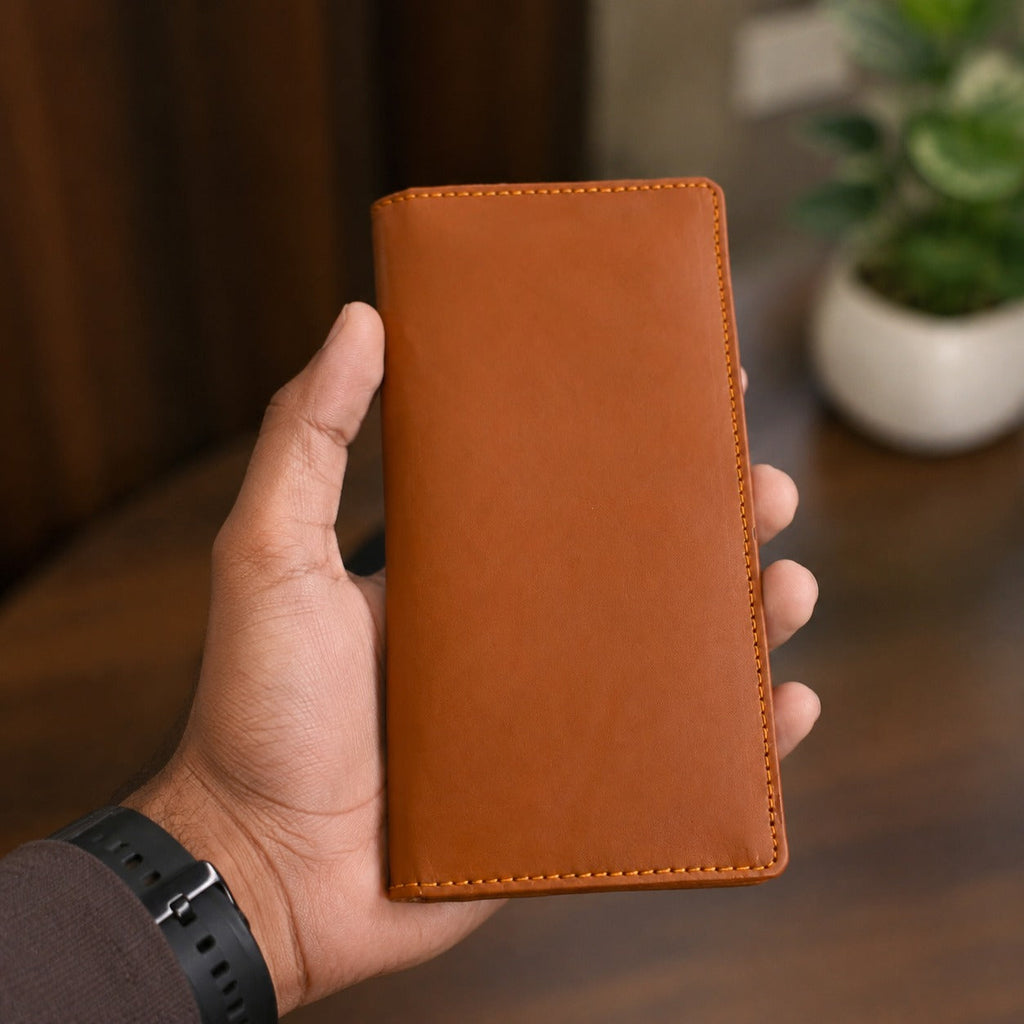 Premium Genuine Leather Long Wallet for Men – Brown | RFID Card Holder | Slim Bifold Wallet